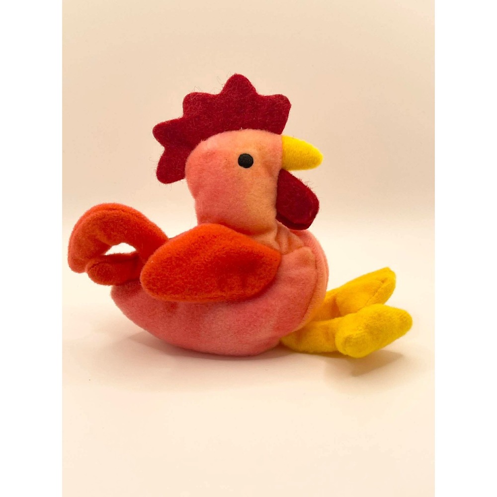 Ty Teenie Beanie Babies Strut the Rooster Pink Orange Plush Toy 1993‎ Vintage